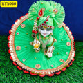 Green Stone Work Beads Zari Floral Poshak for Laddu Gopal | RTN060
