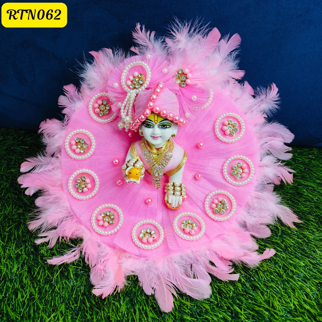 Pink Pearl Work Feather Zari Poshak for Laddu Gopal | RTN062