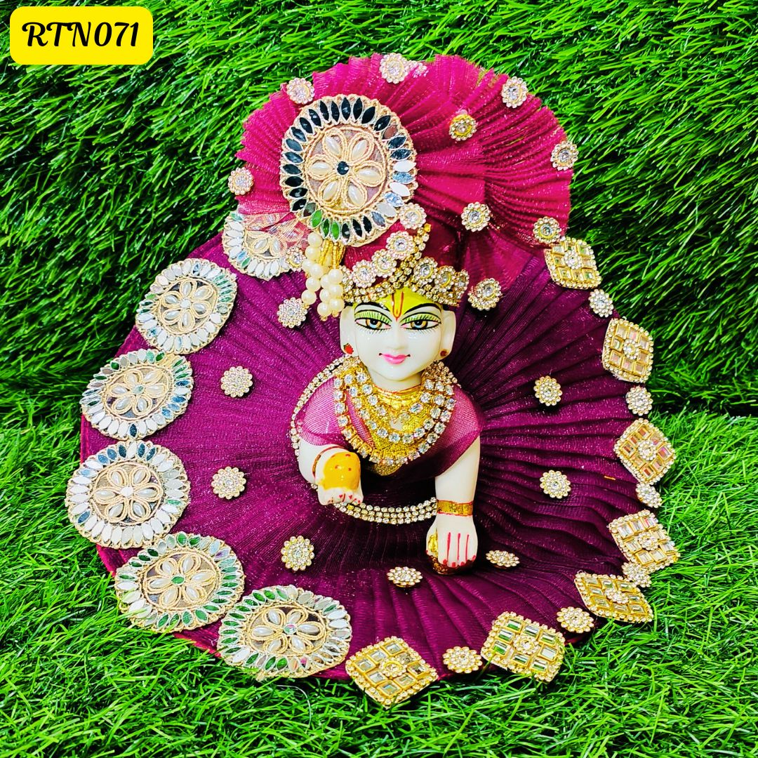 Wine Stone Work Zari Floral Beads Poshak for Laddu Gopal | RTN071