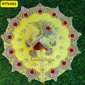 Lemon Yellow Laddu Gopal Dress and matching Pagdi with Red Rose and Stone Embellishments | RTN082