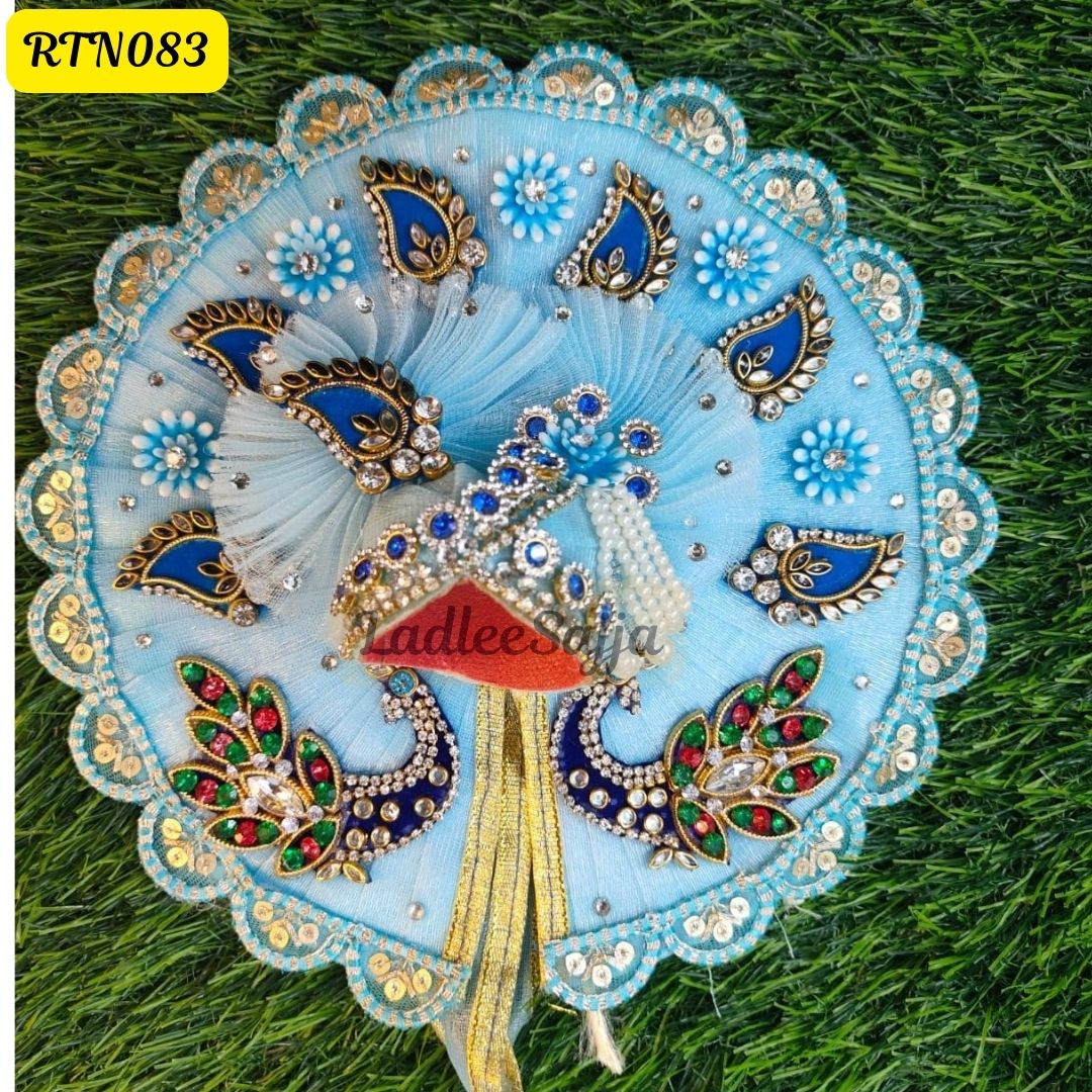 Sky Blue Laddu Gopal Dress and  Matching Pagdi  with Peacock  Design | RTN083