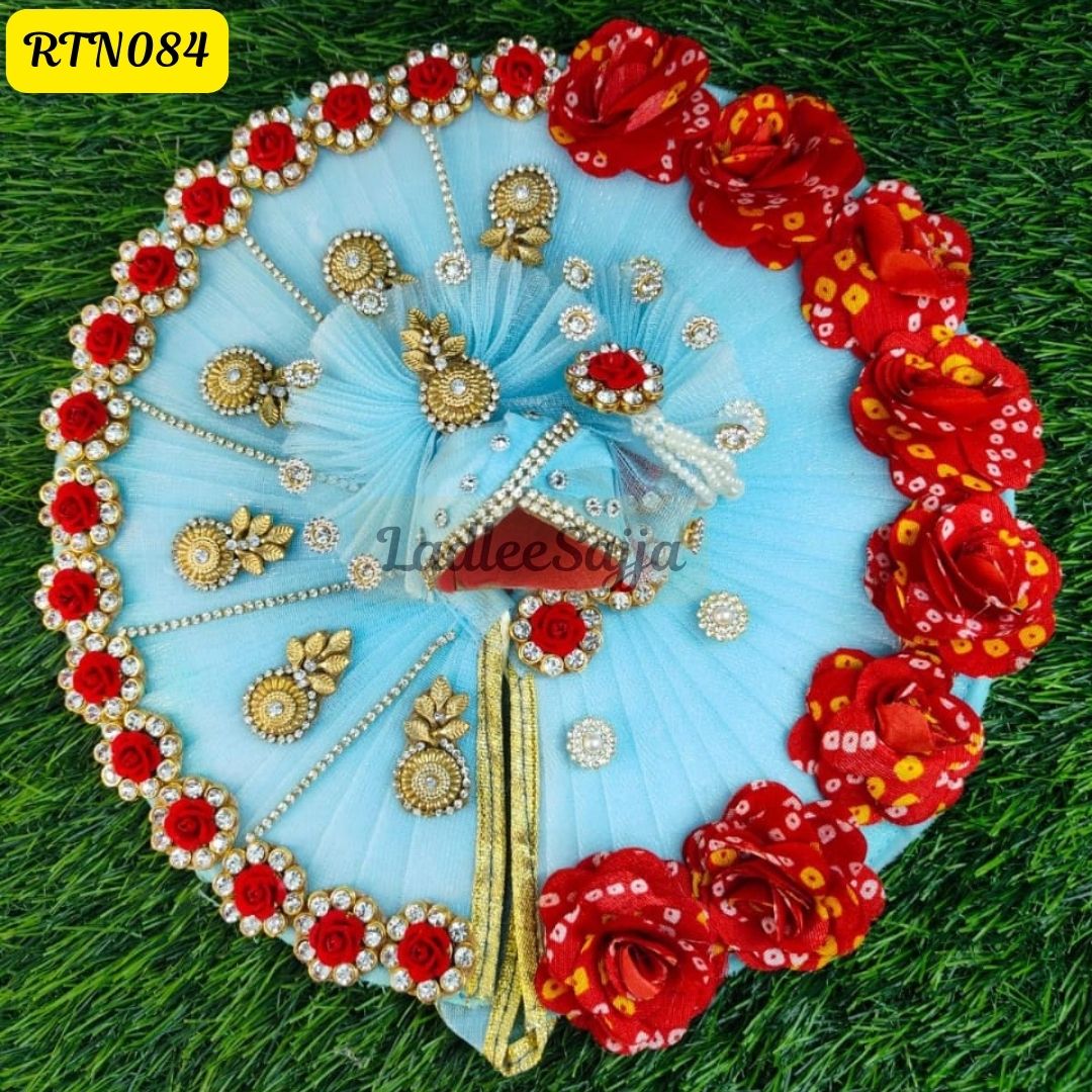 Sky Blue Laddu Gopal Dress with Red Rose and Matching Pagdi | RTN084