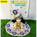 White and Blue Evil Eye Laddu Gopal Dress with Matching Pagdi | RTN093