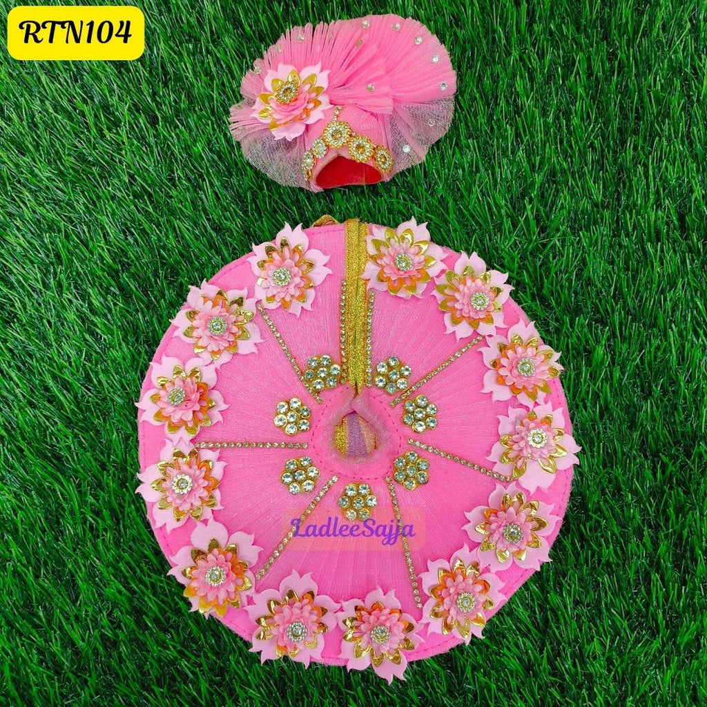 Pink Floral Laddu Gopal Dress with Crown | RTN104