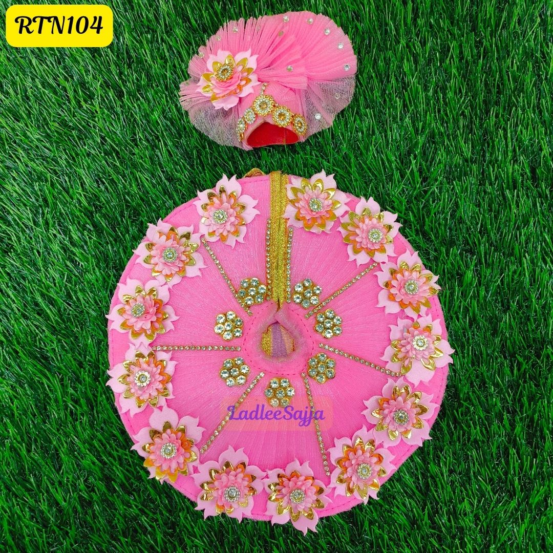 Pink Floral Laddu Gopal Dress with Crown | RTN104