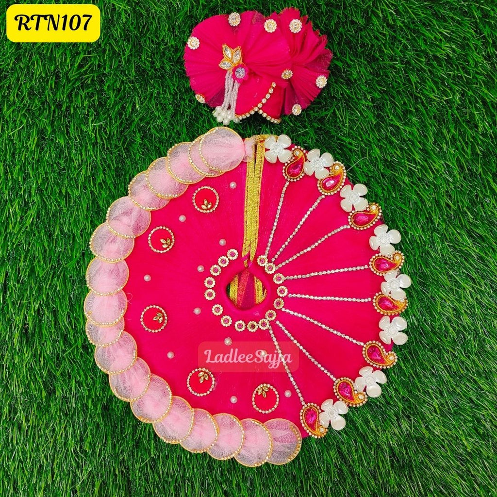 Elegant Red and Pink Laddu Gopal Dress with Floral Border | RTN107