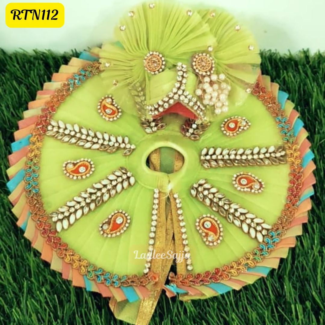 Pista Green Stone Work Zari Beads Poshak for Laddu Gopal | RTN112