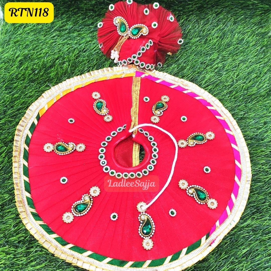 Classic Red and Green Laddu Gopal Dress with Matching Pagdi | RTN118