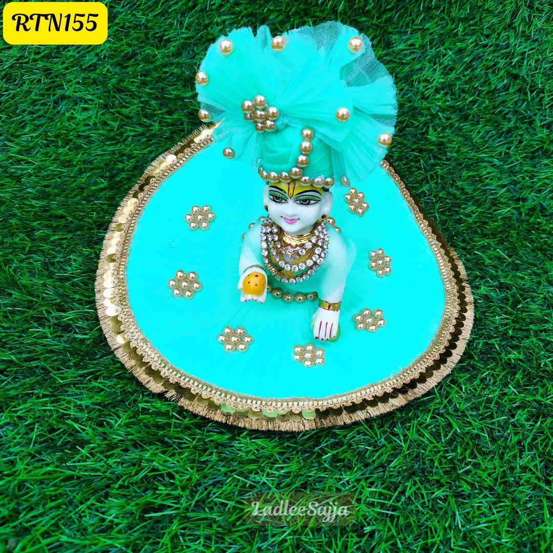 Sea Green Stone Work Zari Beads Poshak for Laddu Gopal | RTN155