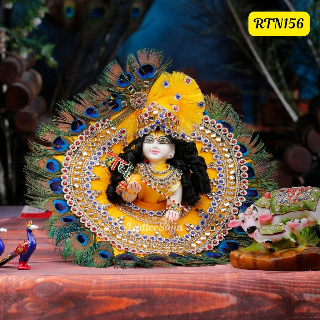 🦚 Real Peacock Feather Laddu Gopal Dress with Matching Pagdi - RTN156 🦚