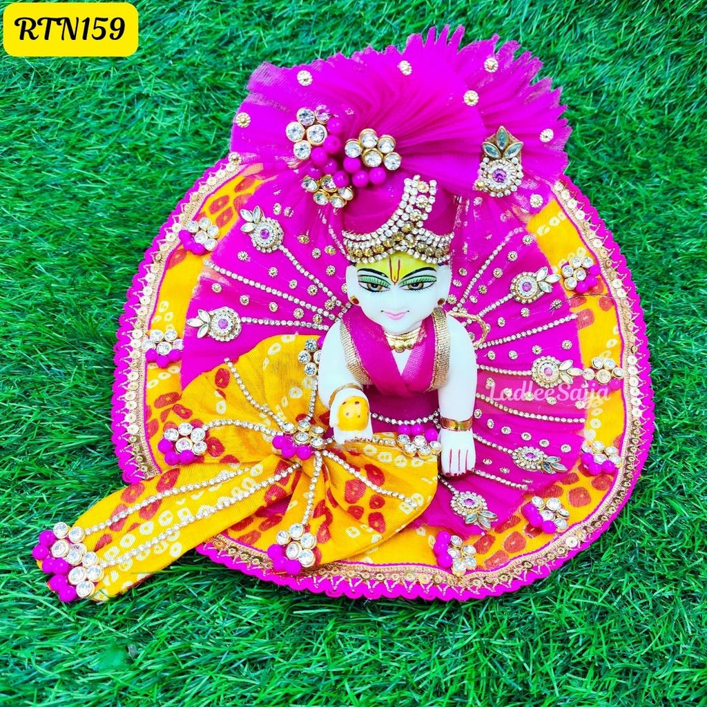 Graceful Pink & Yellow Laddu Gopal Dress with Matching Pagdi - RTN159 