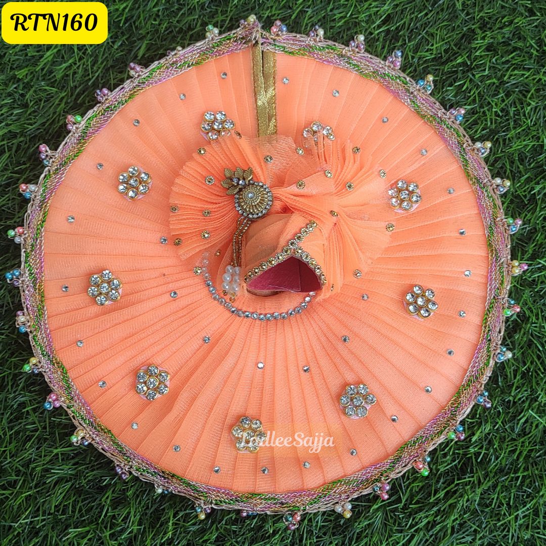Peach Stone Work Zari Beads Poshak for Laddu Gopal | RTN160