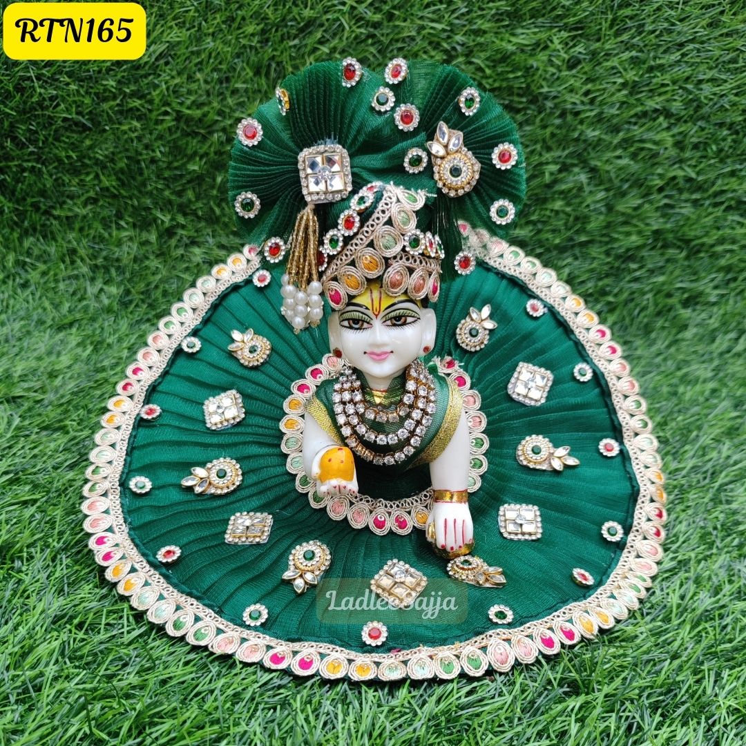 💚 Elegant Dark Green Laddu Gopal Dress with Stone Work - RTN165 ✨