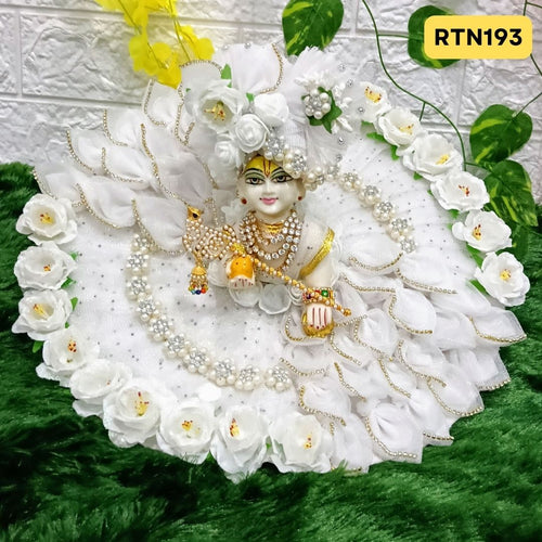 Beautiful White Floral Poshak for Laddu Gopal ji with Matching Pagdi | RTN193