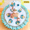 White Blue Stone Work Pearl Work Zari Beads Poshak for Laddu Gopal | RTN196
