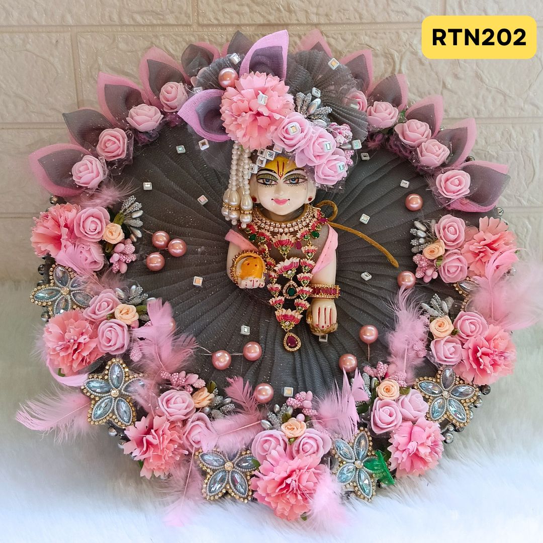 Pink Grey Floral Stone Work Beads Poshak for Laddu Gopal | RTN202