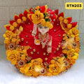 Red Stone Work Floral Beads Poshak for Laddu Gopal | RTN203